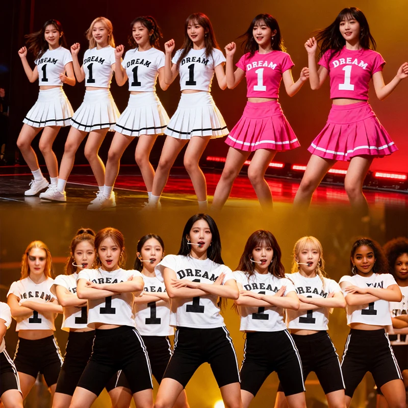 

Корейский костюм для выступлений в стиле джаз, Fitn, аэробика, гимнастический наряд, костюм для девочек-студентов, T, черлидинг, orm