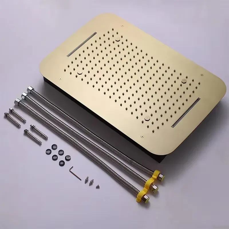 Homedec Modern Creative Matte Brush Gold Brass Concealed Wall Mount Shower System 2-Way Thermostatic Mixer Valve Square Rain