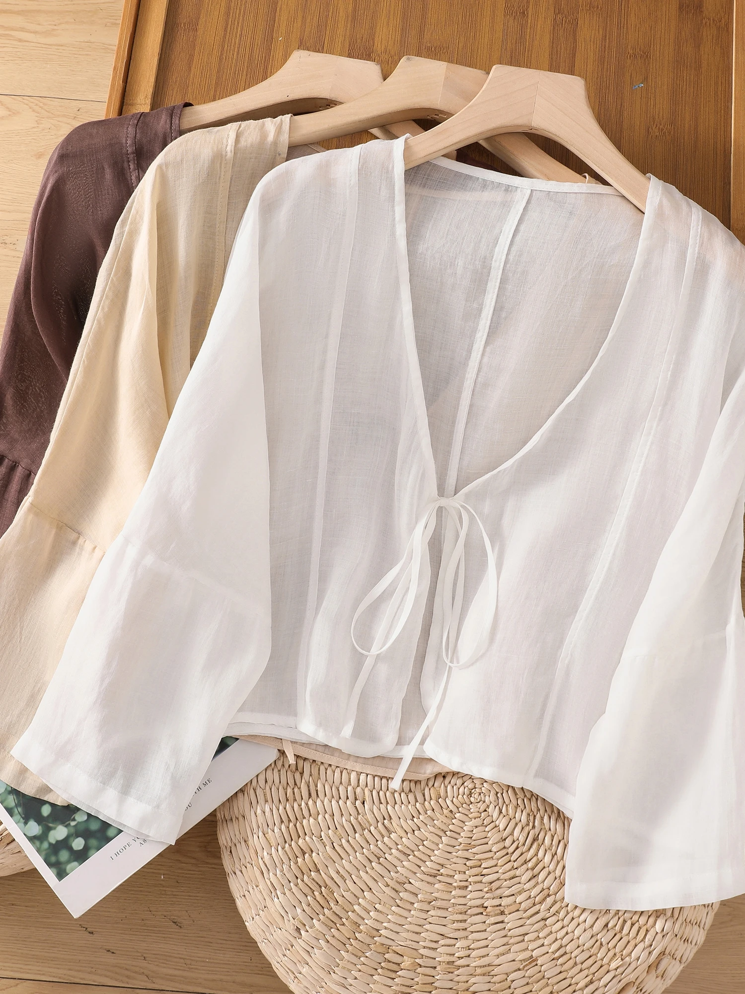 

Женское повседневное свободное солнцезащитное пальто Jaet Thin Sle V-Ne Long Sve с открытым кардиганом и поясом Summer Faion