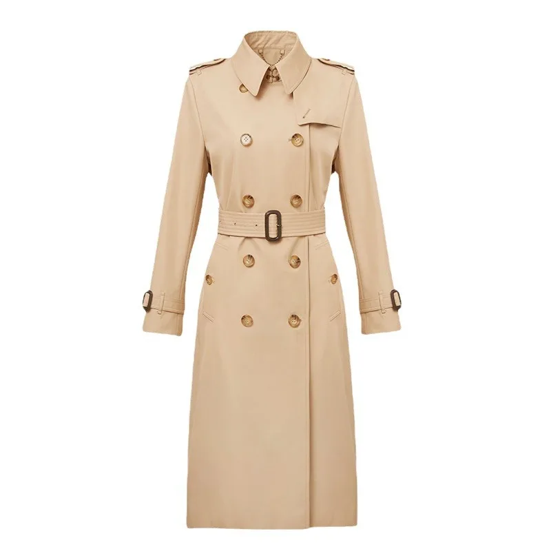 Simple Classic Lace-up Long Trench Coats for Women Spring Autumn 2026 High-end Solid Casual Double Breasted Female Windbreaker