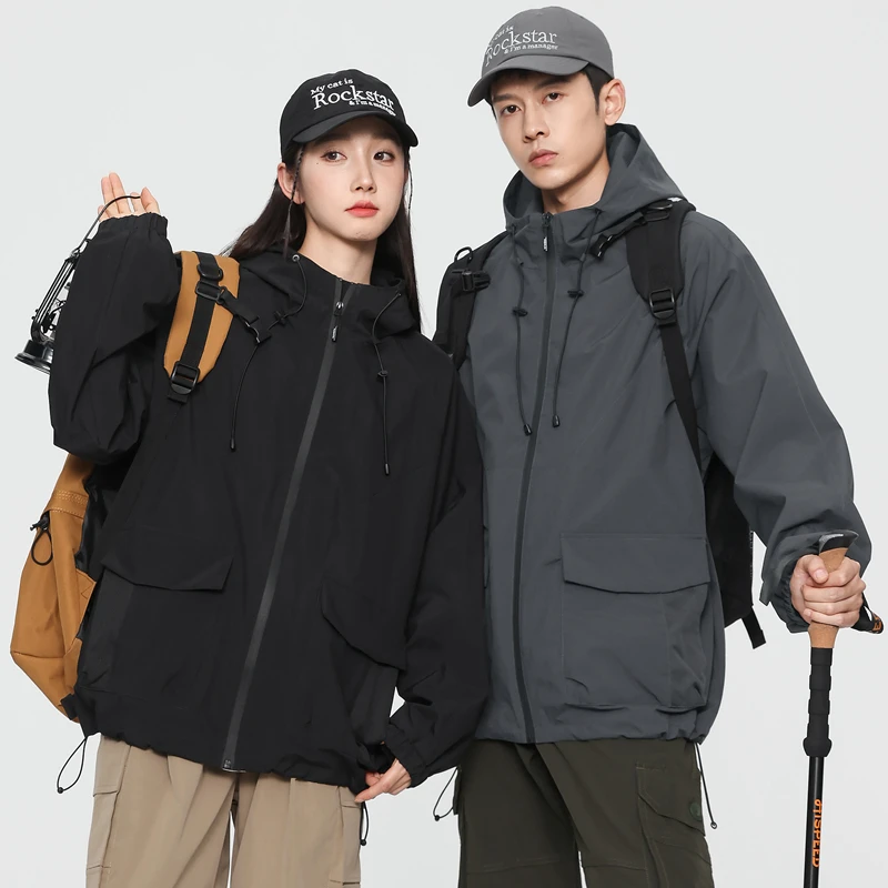 Outdoor High Quality Fashion Loose Trendy Couple Mountaineering Windproof Waterproof Spring Autumn Breathable Jackets 2PCS