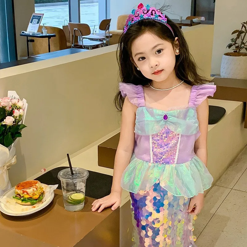 Vestido de princesa con lentejuelas para niños, disfraz de sirena con encanto, ropa de Halloween, fiesta de graduación y cumpleaños