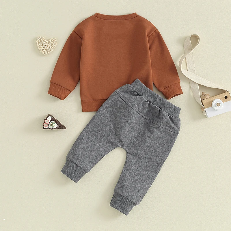 Boys 2-Piece Outfit Set with Printed Sweatshirt and Drawstring Pants - Long Sleeve Letter Print Toddler Boys Clothing Set