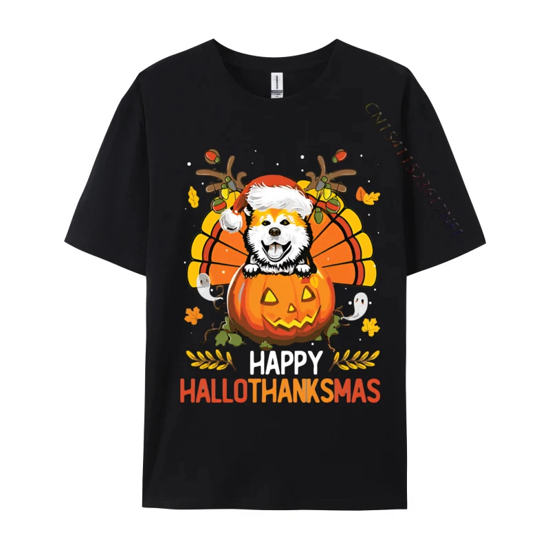 Akita Inu Happy Hallo Thanksmas Hallo Anime T Shirt Novelty Fitted Men T Shirt Print Cotton Grey Shirt Graphic Tee