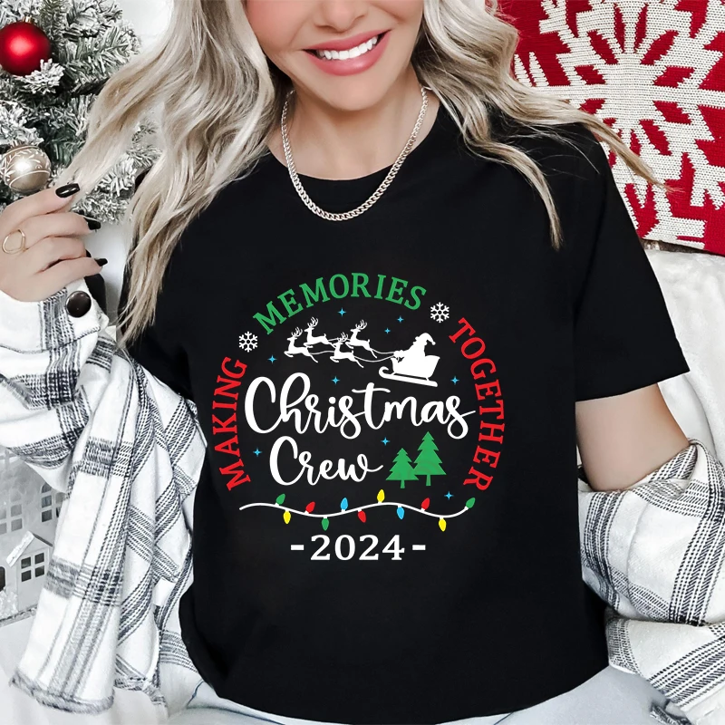 T-shirt Christmas Crew 2024 Graphic Printed T Shirt Women Short Sleeve Tshirt Family Matching Christmas Woman Tee Shirts Tops