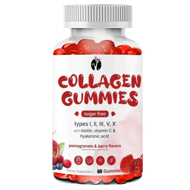 Collagen capsules containing biotin, hyaluronic acid, and vitamin C complexes of types I, II, III, V, and X