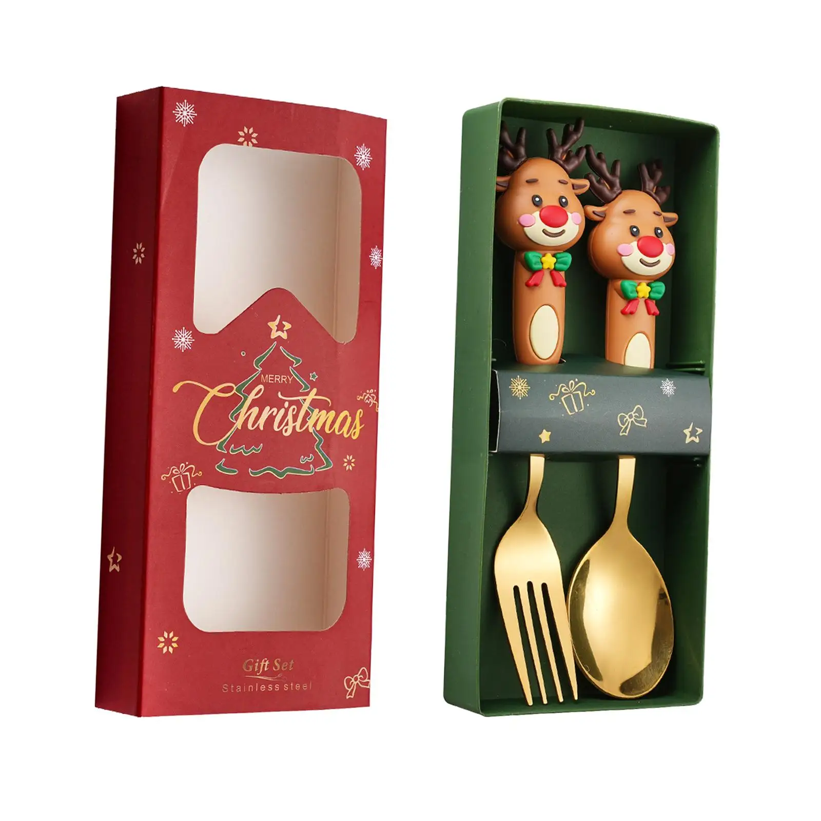 2-4pack 2Pcs Christmas Spoon and Fork Set Xmas Dessert Spoons for Iced Tea Ice