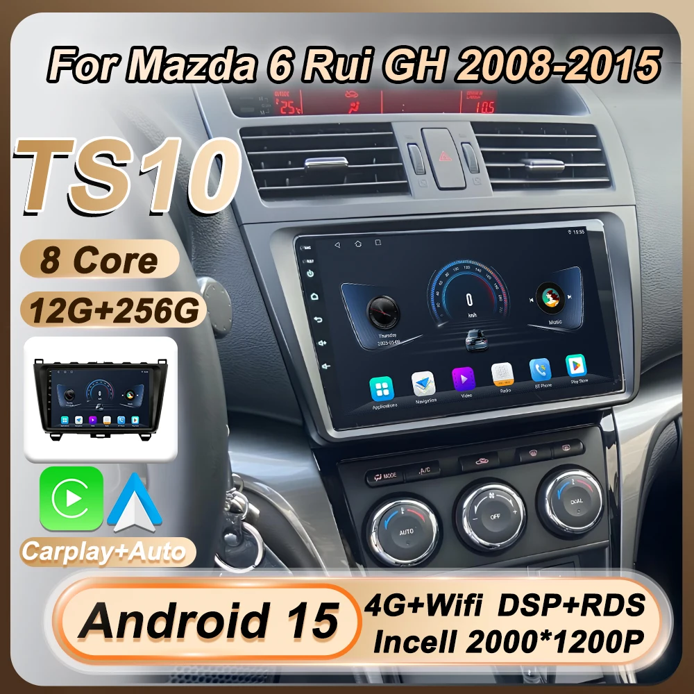 لمازدا 6 روي GH 2008-2015 Autoradio راديو السيارة الوسائط المتعددة مشغل فيديو Carplay شاشة ستيريو رئيس وحدة لتحديد المواقع والملاحة BT واي فاي