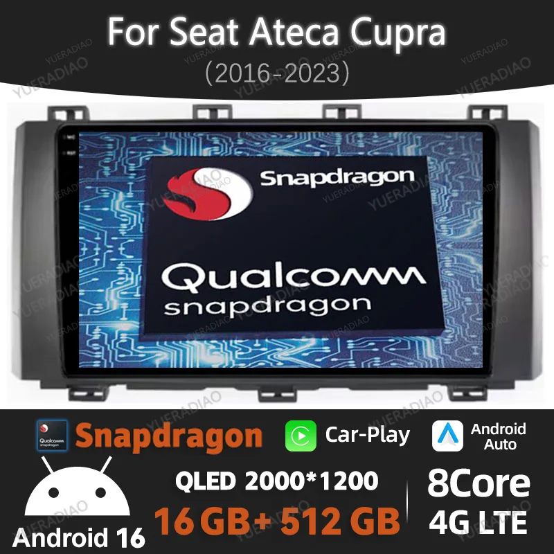Android 16 Carplay Auto For SEAT Ateca Cupra 2016 - 2021 Car Radio Head Unit Multimedia Stereo Video Player NAVI GPS 4G WIFI DSP