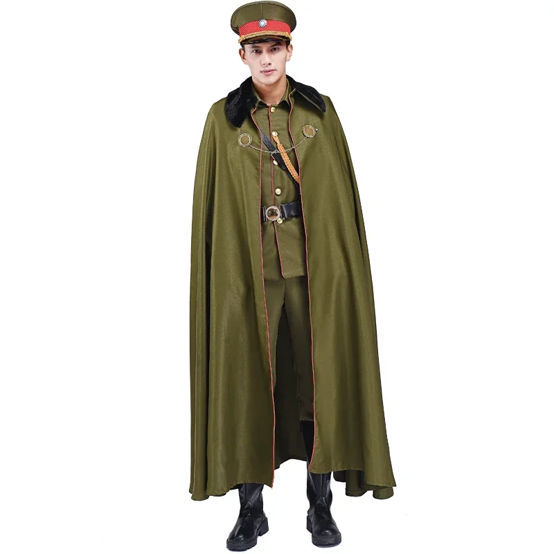 Terno de senhorio de guerra verde para homens, uniforme militar chinês antigo, fantasia de palco de tv, roupas cosplay, estúdio de fotografia