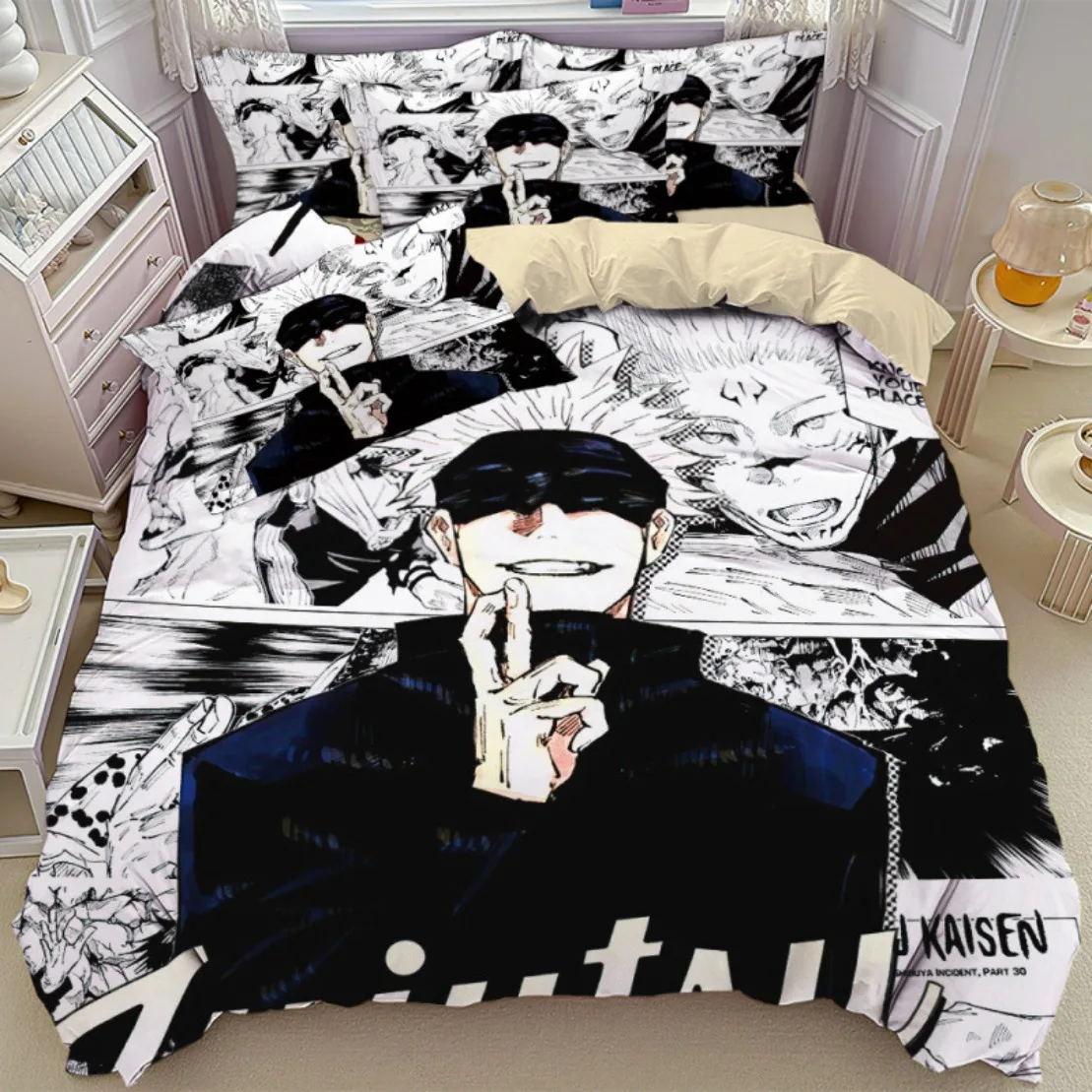 Popular Anime Jujutsu Kaisen Bedding Set,3D HD Japan Famous Anime Duvet Cover Sets,Teenagers Children Bedroom Decoration Gift