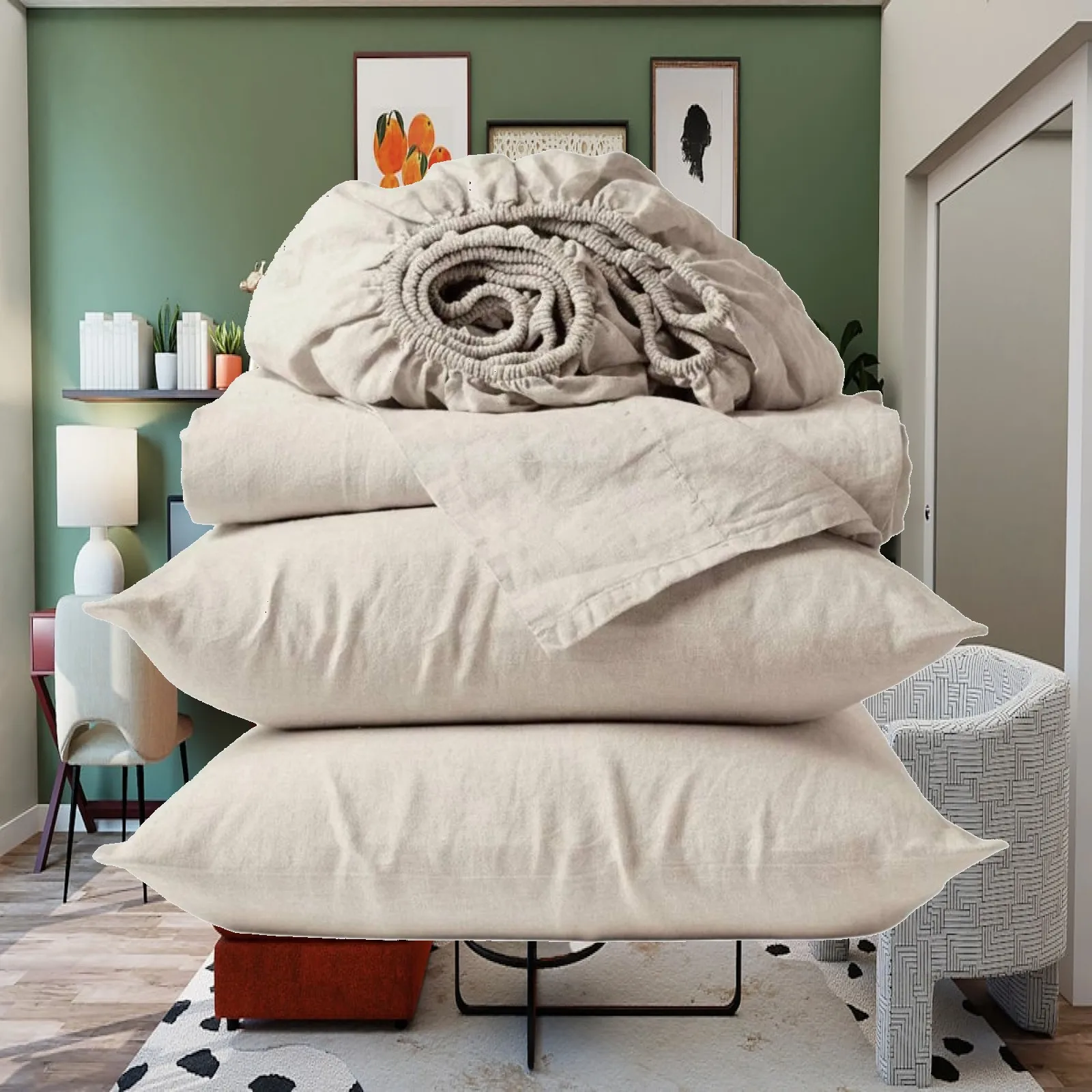Cotton Bedding Set Soft Washed Cotton Percale Smooth Feel Durable Duvet Cover Set for Bed Sizes 1.2m 1.5m
