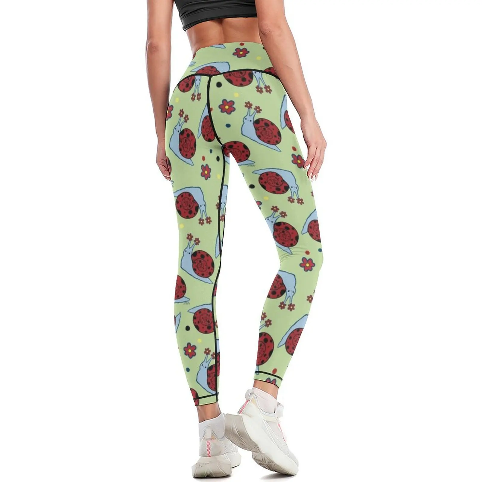 Leggings joaninha caracol para mulheres, calças justas push-up, tênis, ginásio