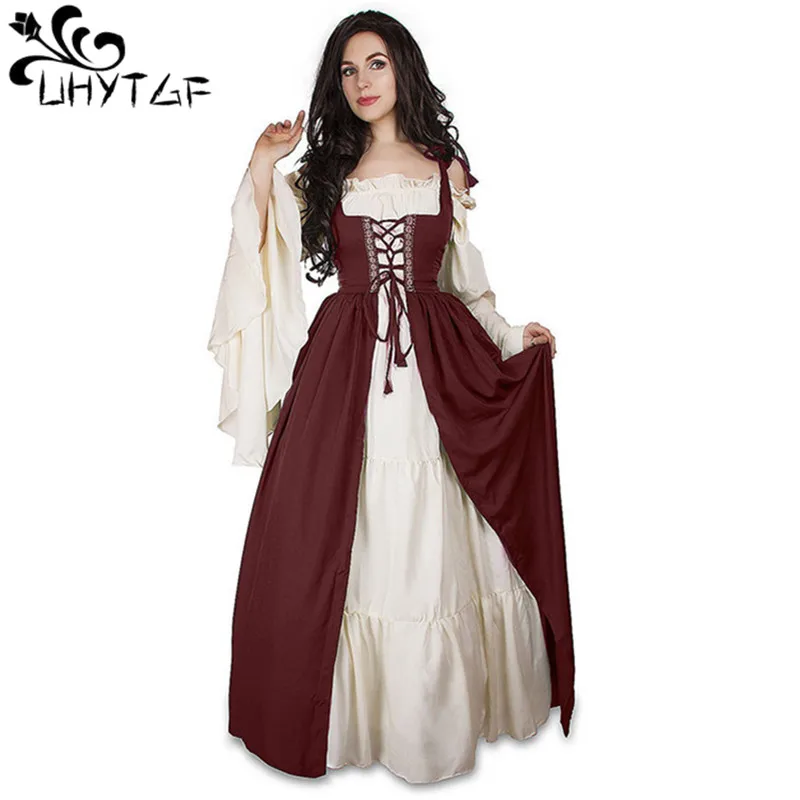 Halloween Middeleeuwse Jurk Vrouw Renaissance Gotische Lange Maxi Jurk Vrouwelijke Vestido Victoriaanse Veterschoenen Paty Baljurk Jurken 2922