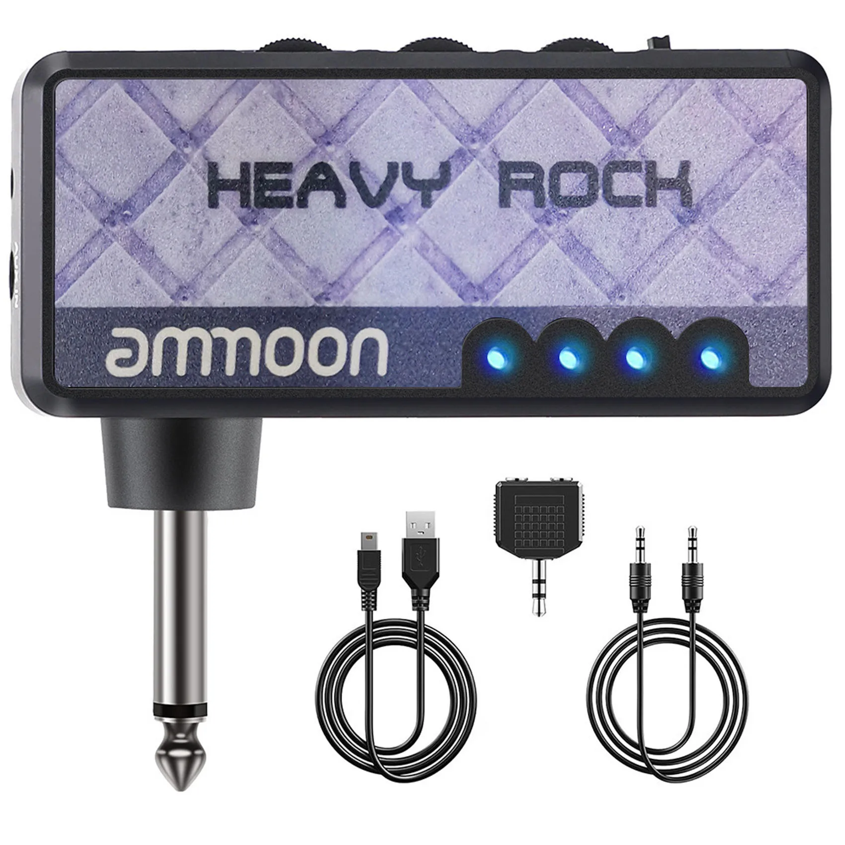 Electric Guitar Plug Mini Headphones Amp Amplifier Portable Heavy Rock Bass Headphone Amplifier with USB Audio Cable and Adapter