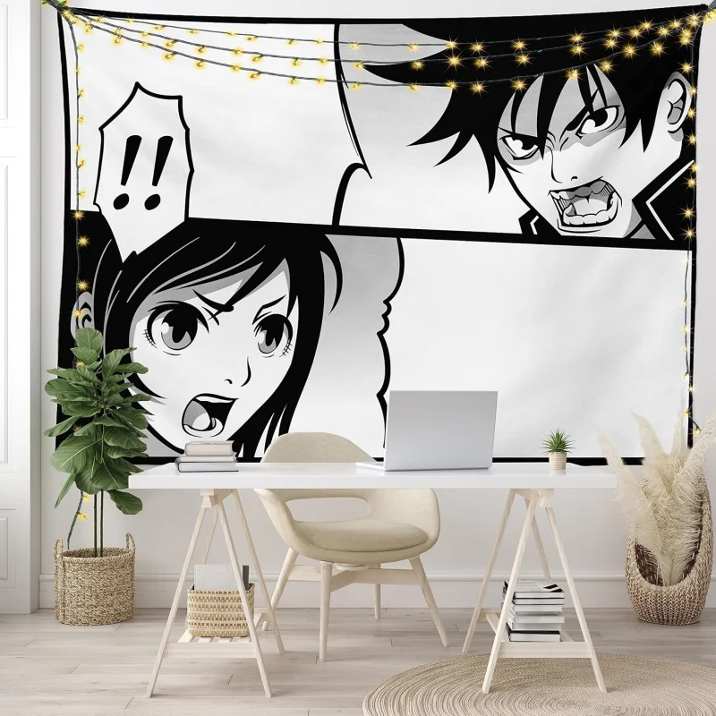 VIKAMA Japanese Anime Tapestry Boy Girl Battle Scene Bedroom Living Room Dormitory Wall Hanging Cloth Home Decoration
