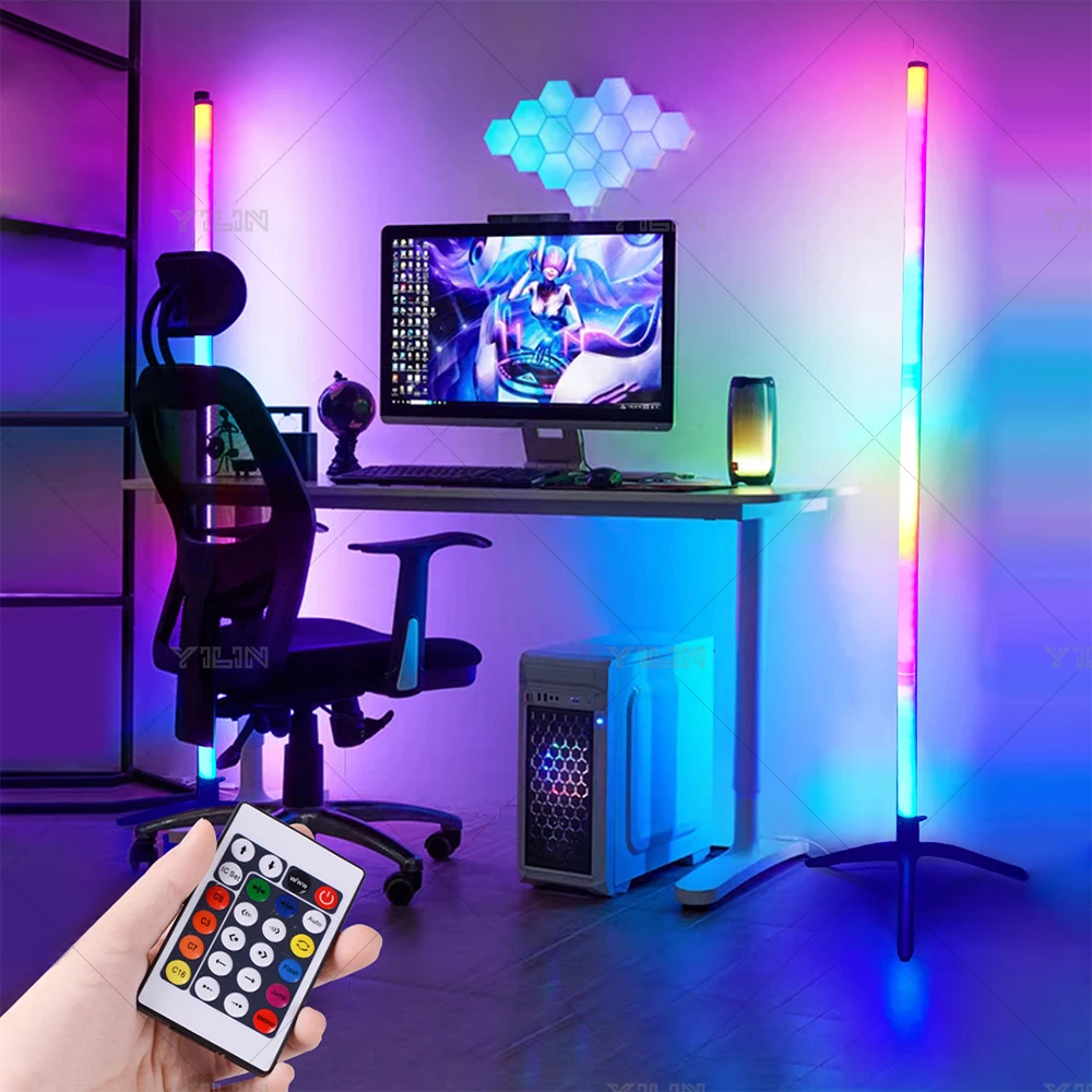 

40,5-дюймовый RGB светодиодный торшер, трубки, умный пульт дистанционного управления, современный угловой торшер, синхронизация музыки, стоячая подставка, декоративный светильник