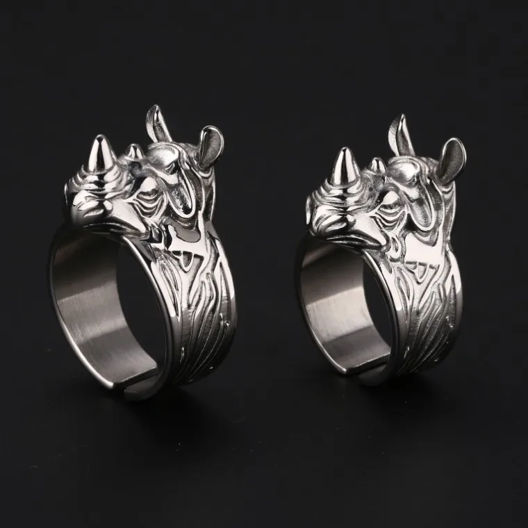 New Style Silvery Color Rhino Adjustable Ring Neutral Personality Punk Animal Ring Fashion Jewellery