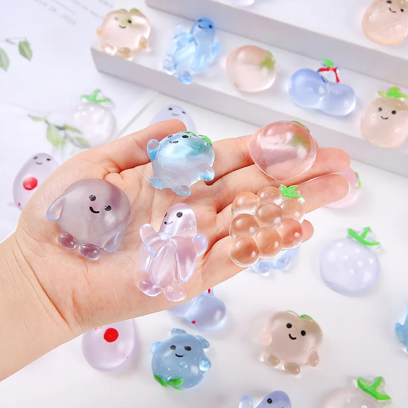 5Pcs Cartoon Cute Fruit Animals TPR Soft Bullet Toy Kids Stress Relief Venting Toys Fun Jelly Transparent Pinch Music Fidget Toy