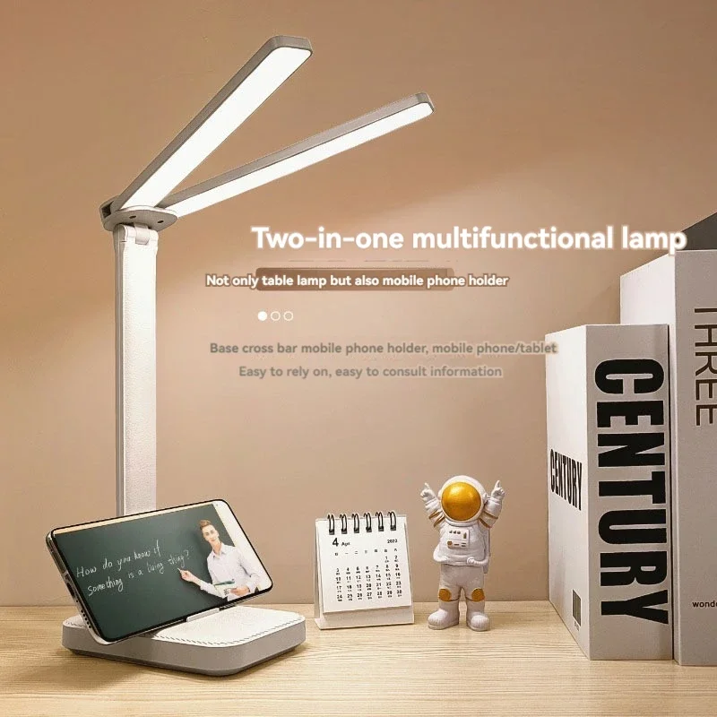 

2-Head Folding Desk Lamp Adjustable Angle Table Lamp Student Learning Eye Protection LED Desk Light Dimmable Rechargeable