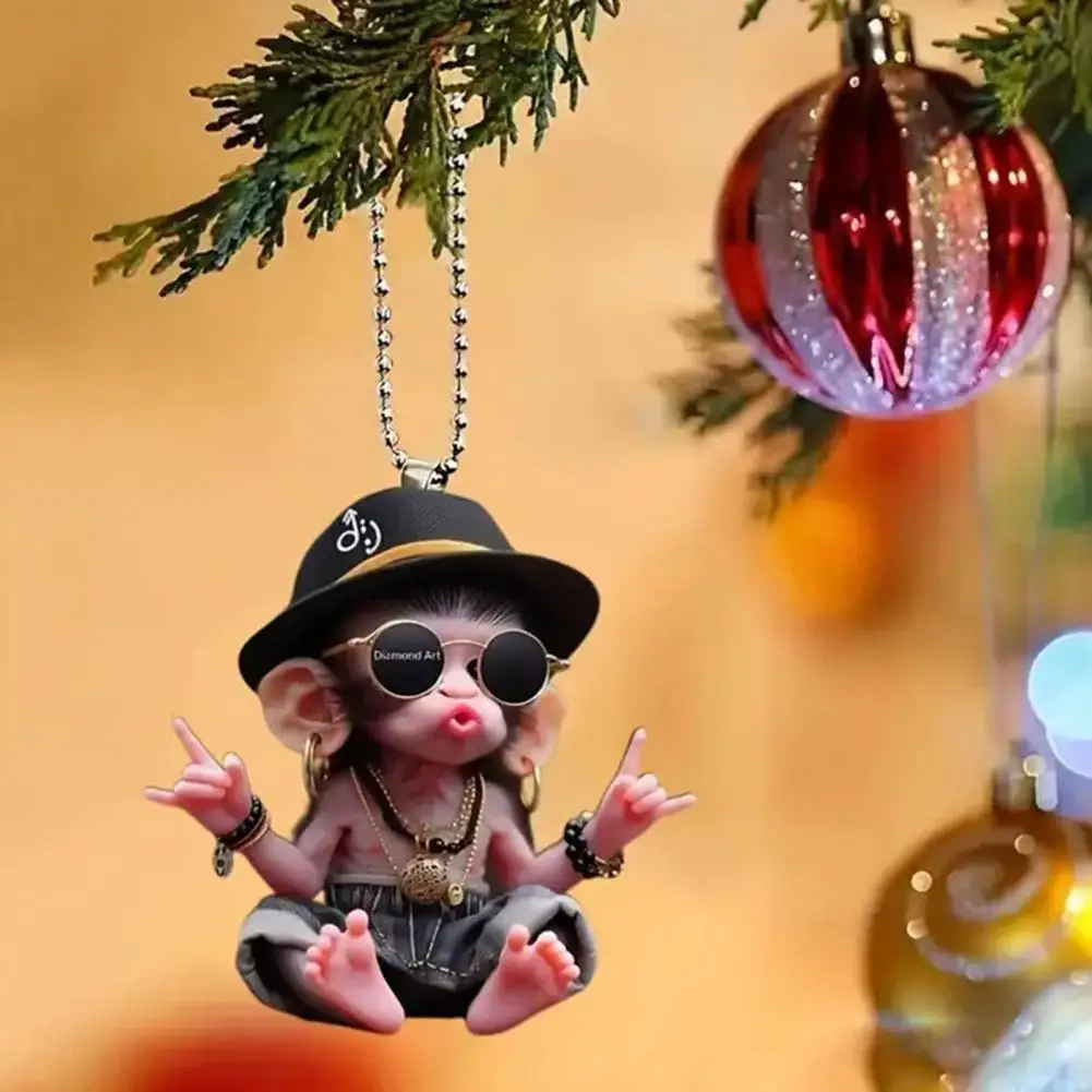 

Christmas Monkey Pendant 2D Acrylic Hanging Ornament Cartoon Monkey Xmas Tree Ornament Car Interior Accessory Gift for Animal Lo