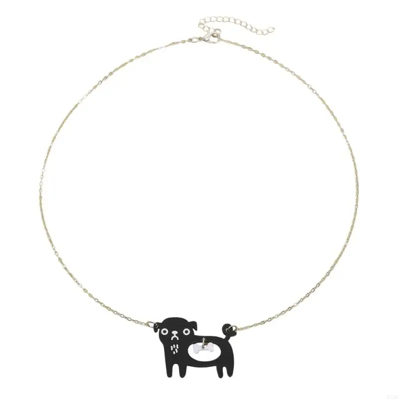  Unique and Expressive Pet Lover Necklace Highlighting Black Puss Fish Dog Bone Detail Alloy Fashionable Neck Chain