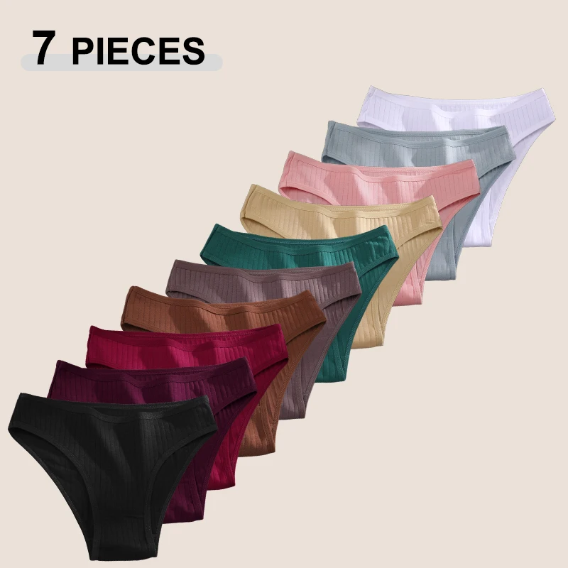 7PCS Women's Seamless Cotton Panties Ladies Low Rise Stripe Underwear Elastic Comfortable Cotton Briefs Breathable Sexy Lingerie