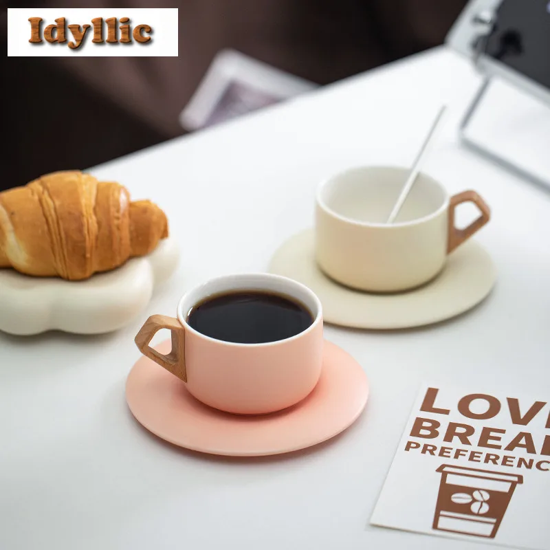 

180ML Cream Style Coffee Mug With Plate Latte Cereal Mug Afternoon Tea Mug Cup Saucer Kit Office Water Cup Drinkware Craft Gift