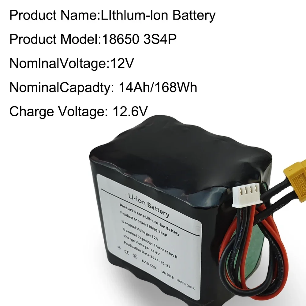 18650 3S4P Rechargeable Li-ion Battery Pack 12V 14000mAh Battery Pack  For Various RC Airplane Drone Quadrotor