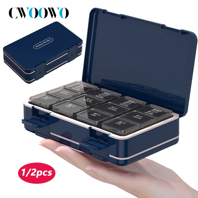 

1/2PCS Weekly Pill Organizer 3 Times a Day, Double Side Pill Box 7 Day Easy to Use, Portable Pill Case for Travel, for Vitamins
