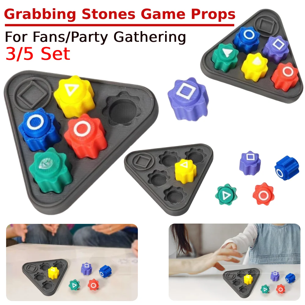 3/5 Set Grabbing Stones Game Props Traditional Play Game 3D Printed Stone Pebbles Set Gifts for Fans/Party Gathering