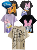 Disney T-Shirt Bambi Deer Fashion Women T-Shirt Summer Cartoon O-Neck Short Sleeve T-Shirt Women Casual Tee Tops Female Femmes