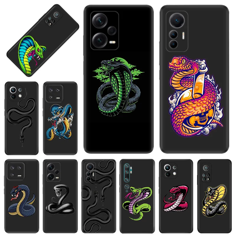 Phone Case for Xiaomi 13 12 12x 12t Redmi Note13 Note12 13c 12c 12s Snake Colorful Cobra Python Soft Black Anti-Drop Cover