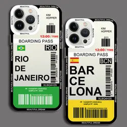 INS Fashion Design New York Seoul Tokyo Boarding Pass Ticket Case for iphone 15 11 7 8Plus SE 13 12 14 Pro Max XS XR Clear Cover
