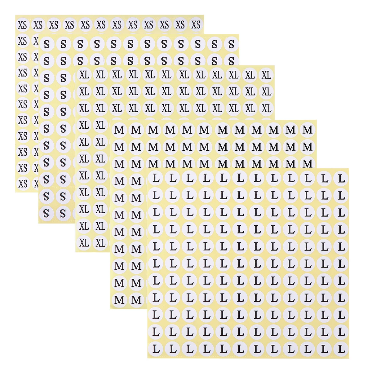 5 قطعة ملصقات مستديرة الحجم 5 حزم Xs S M L Xl ذاتية اللصق الملابس التسمية ملصق للملابس النسيج ورقة الملابس البلاستيكية