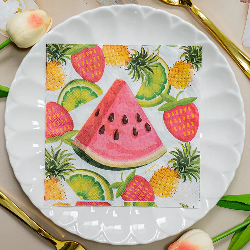 20pcs/Pac 33cm 2-Ply Watermelon Pineapple Lemon Fruit Printed Napkins Party Decoration Flower Paper Napkins Butterfly Bart Paper