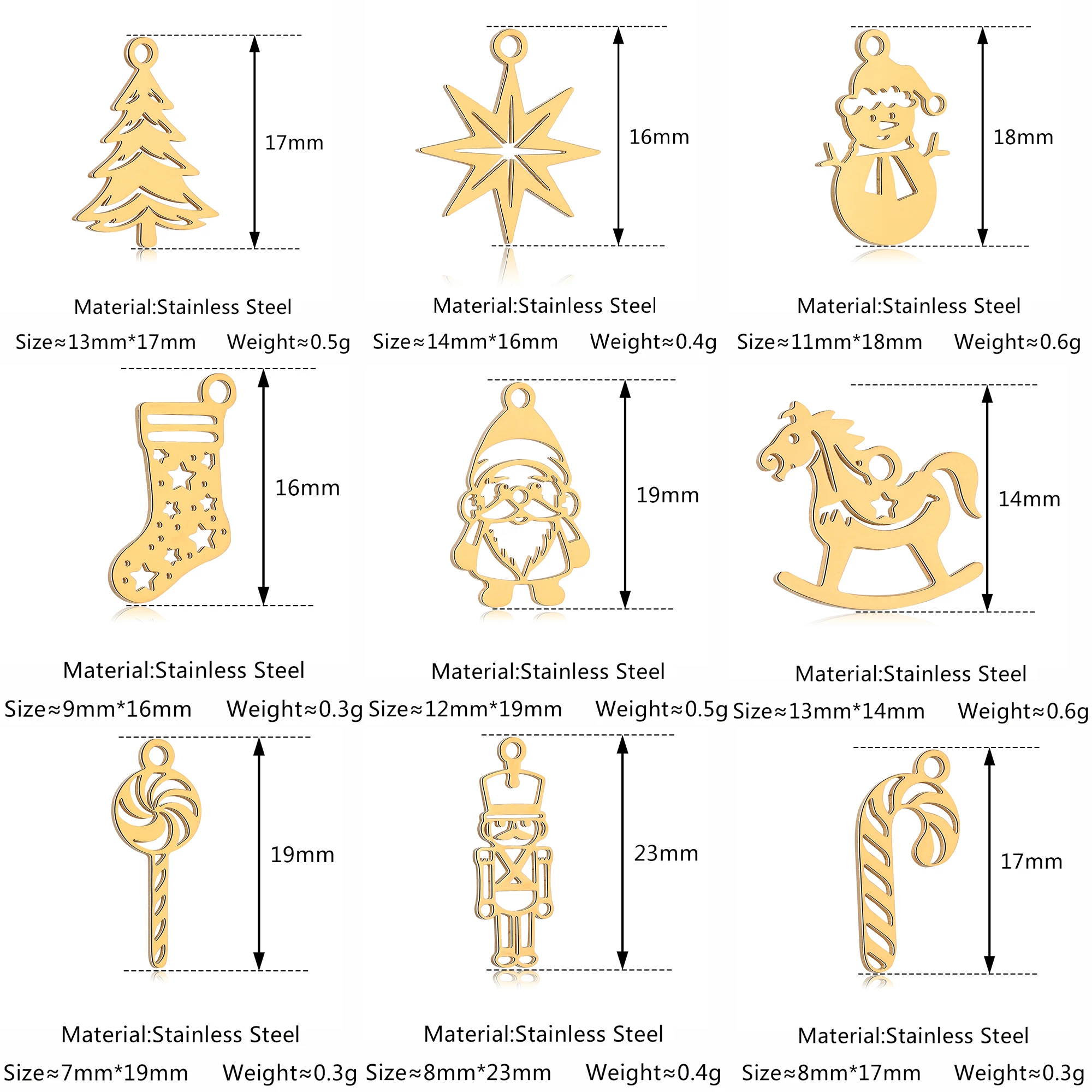 5 Stück Weihnachtsbaum/Süßigkeit Zuckerrohr/Schneemann/Weihnachtsmann Charm Edelstahl Stiefel Weihnachten Anhänger DIY Halskette Armband Schmuckherstellung – Detail 2