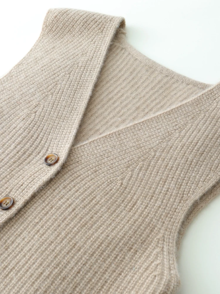 

New Women's 100% Cashmere Waistcoat Sleeveless Short Cardigan Autumn Winter Simple Style Cashmere Knit Sweater V-Neck Vest Top