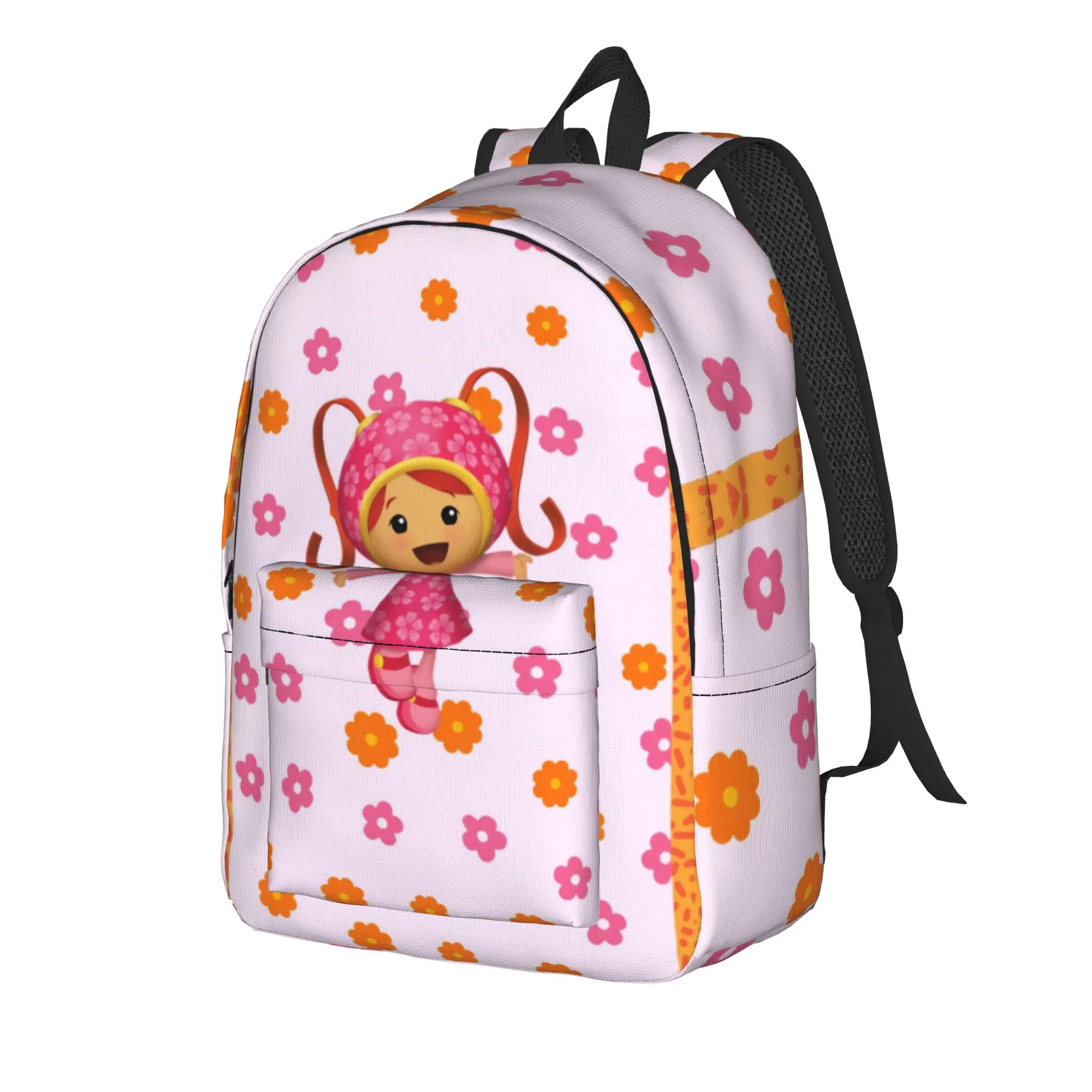 Pink Floral Team Umizoomi Backpack  Camping Backpacks Unisex Elegant School Bags High Quality Durable Rucksack