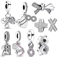 Sparkling Bowknot family Tree Infinity Triple Dangle Charm Beads DIY Jewelry Fit Original 925 Sterling Silver Bracelet