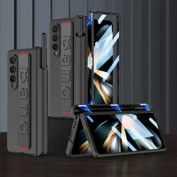 Magnetic Hinge Pen Holder Protective Case For Samsung Galaxy Z Fold 7 6 4 Fold5 5G Case with Wrist Band Glass Film Hard PC Cover