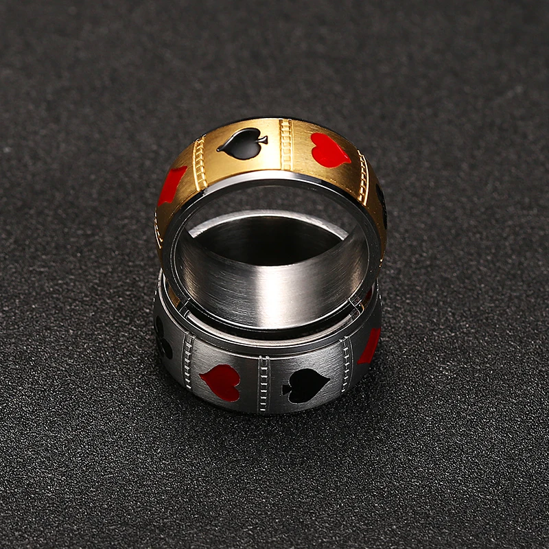 Spinner Speelkaart Ring Rvs Angst Fidget Lucky Poker Voor Mannen Vrouwen Roterende Vinger Ringen Punk Sieraden