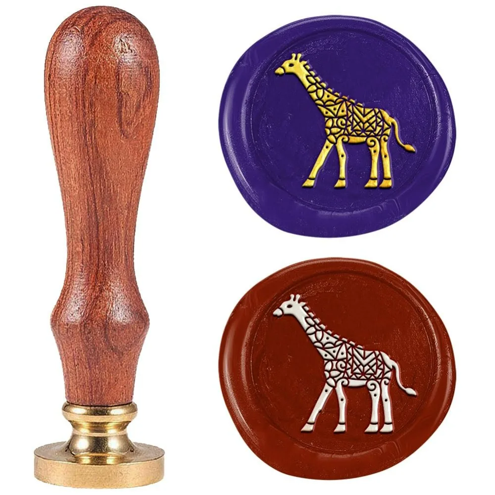 Kunst-Giraffen-Siegelstempel, 2,5 cm, Vintage-Tiere mit Holzgriff für Umschläge, Grußkarten, Hochzeitseinladungen, Wein, Geschenkverpackung