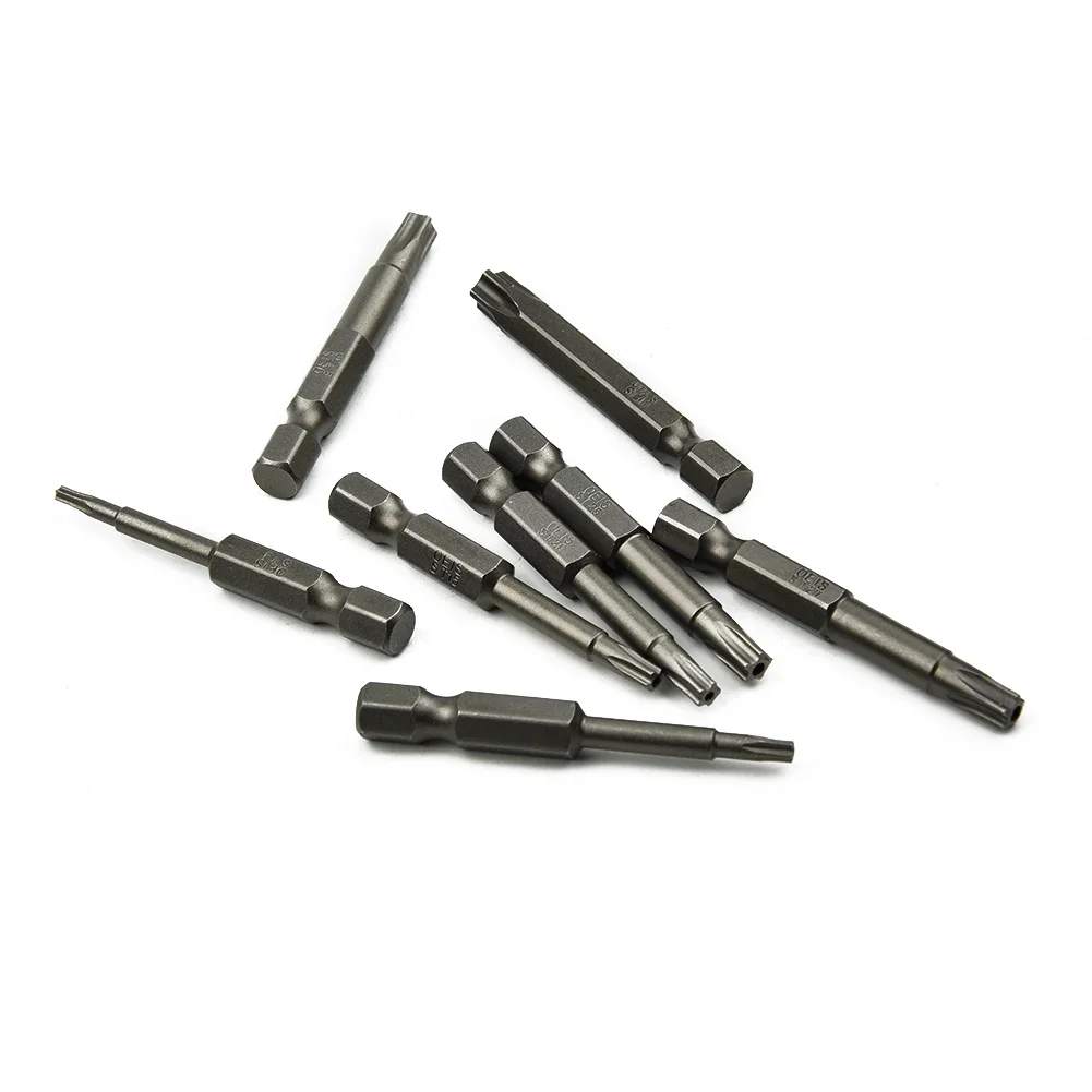 T8-T40 8Pcs 50mm  Hex Shank Five-Point Magnetic Torx Screwdriver Bits For Electric  Manual Screwdrivers Electric Tools Exercises