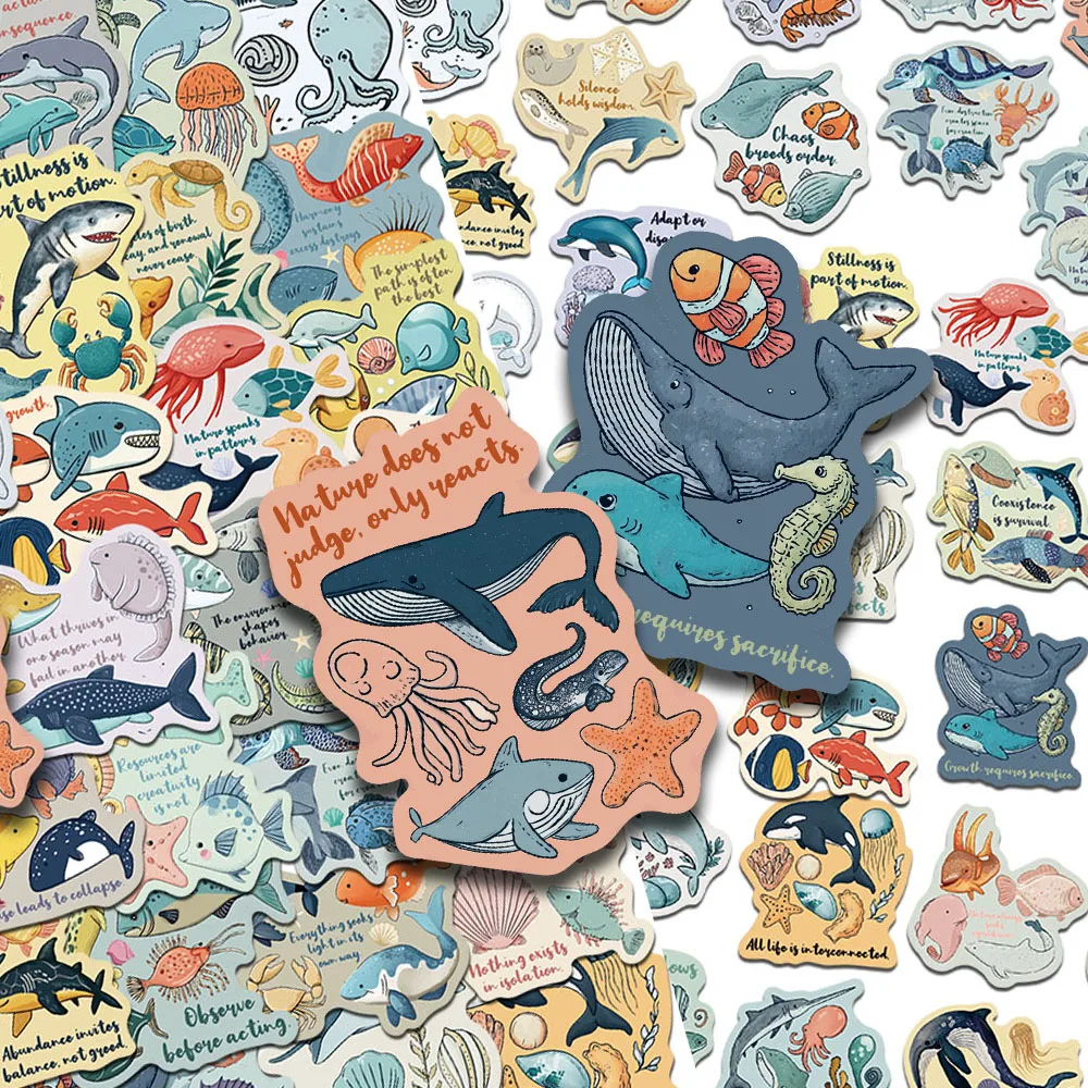 50 Stück Cartoon-Meerestiere-Aufkleber für Laptop, Notebook, Skateboard, Gitarre, Helm, DIY, ästhetische Aufkleber, kreative Geschenke