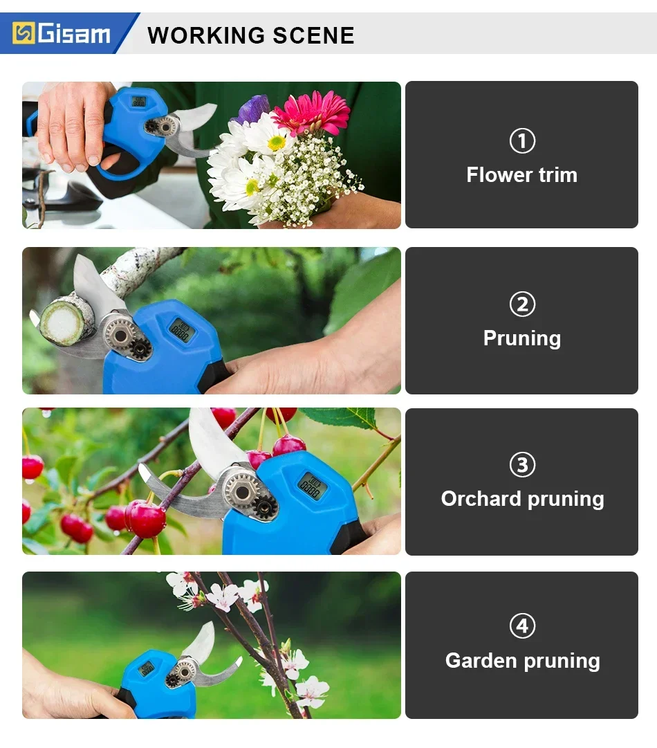 30mm Brushless Electric Pruning Shears 2 Gears Electric Scissors Orchard Shrub Branch Pruning Garden Tool For Makita 18V Battery