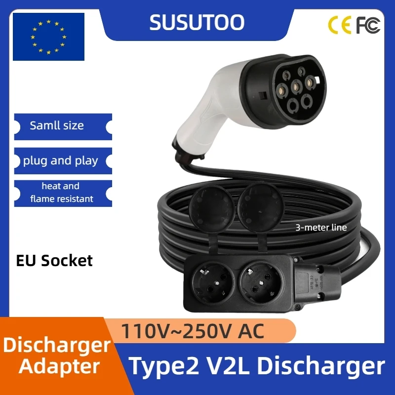 type 2 V2L Discharger Cable 3M Type2 3.5KW 16A EU Socket for Electric Car Side V2L For jaecoo  BYD Omoda MG 4 Xpeng Hundai