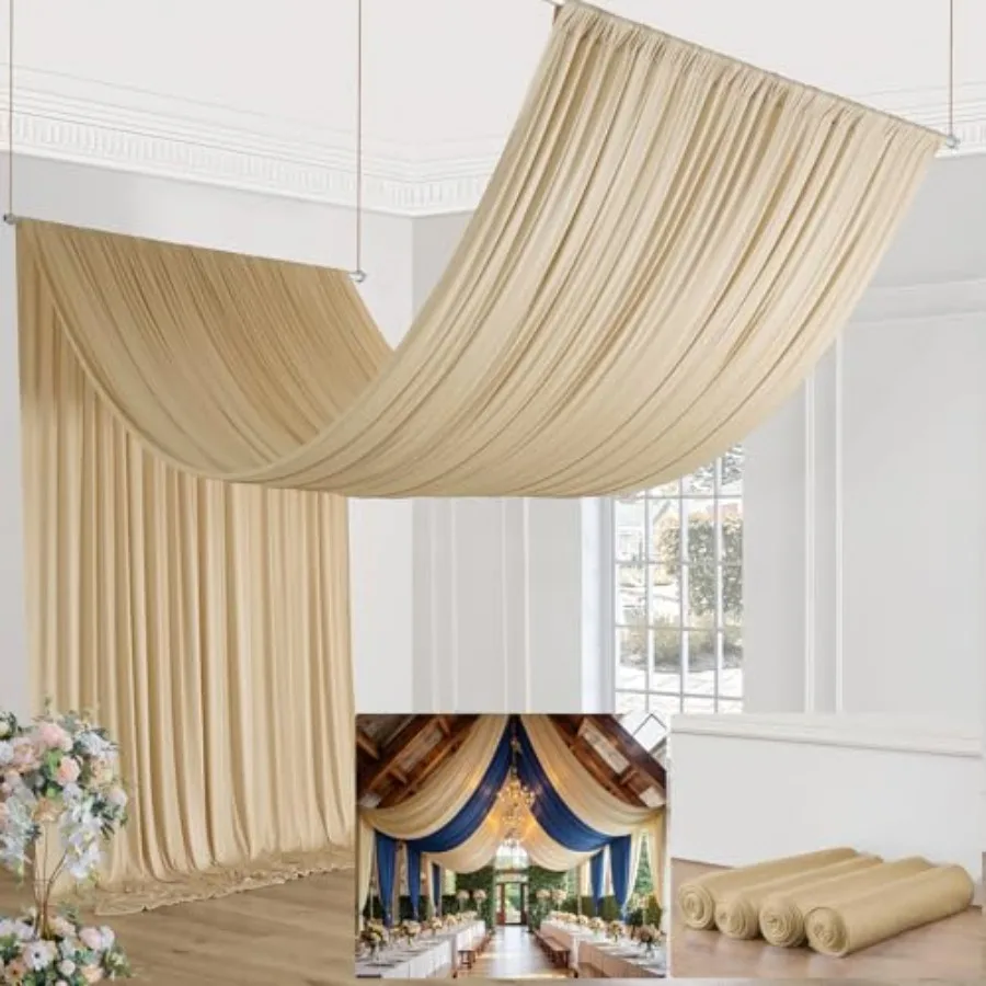 

20ft×20ft Champagne Ceiling Drapes for Weddings Parties Polyester, Wrinkle-Free Silky Fabric, Easy to Hang Drape, 4 Panels 5×20