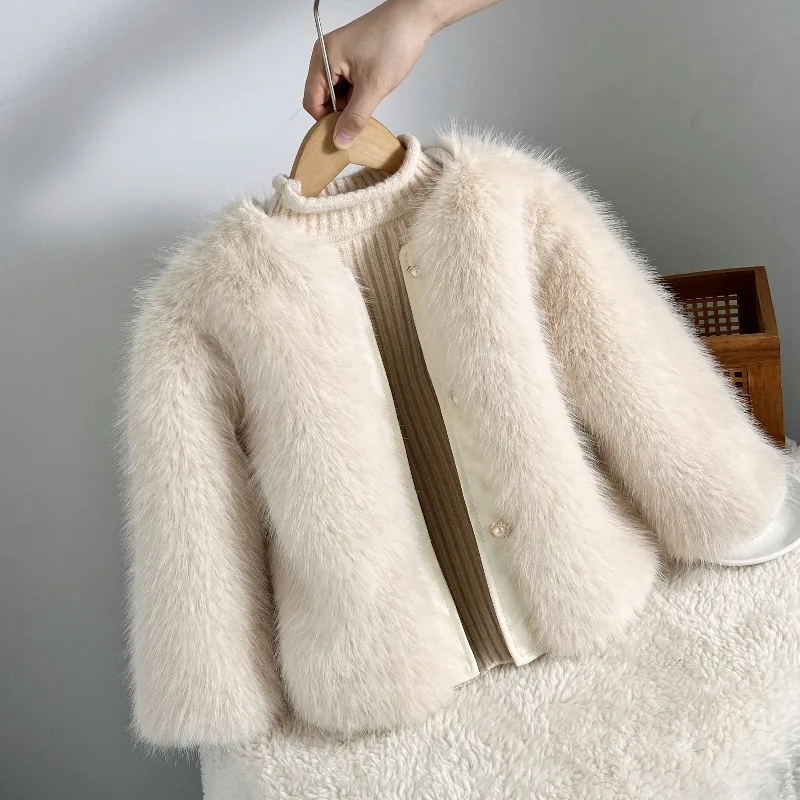 

Kids' Winter Faux Fur Coat Insulated Thick Korean Style Collarless Stylish Toddler Girls' Autumn Winter Kids Clothing