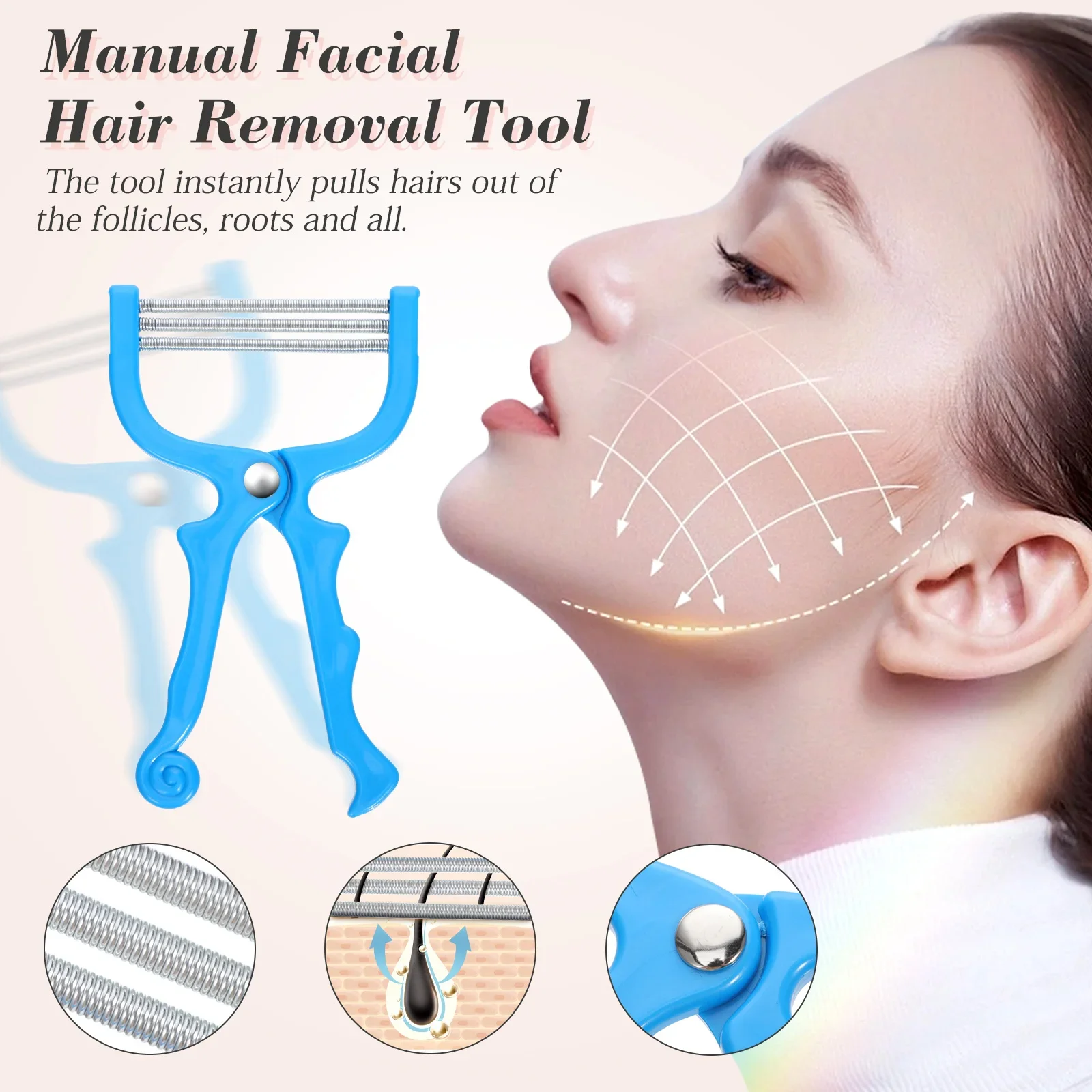 휴대용 얼굴 제모기 스프링 수동 제모 도구 스테인리스 스틸 코일 이마 볼 상부 입술 턱 면도기
